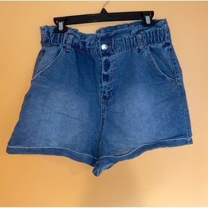 No Boundaries Paper Bag Detail Blue Denim High Waist Shorts Size L 11-13